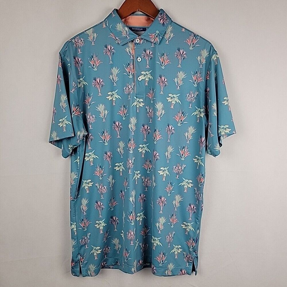 Devereux Golf Polo Shirt Mens Medium Palm Trees AOP Performance Stretch Tech
